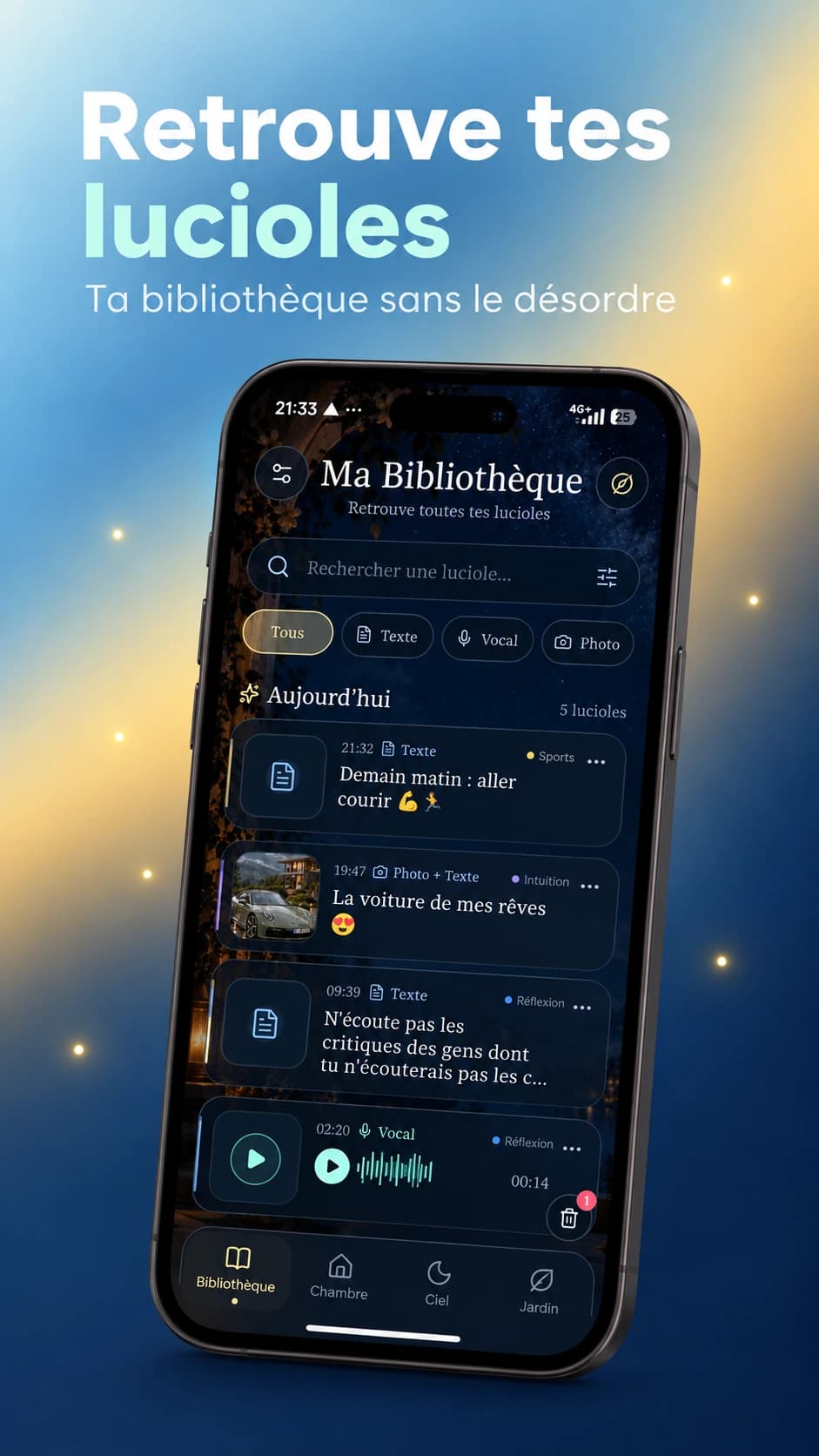 Bibliothèque Caligo avec recherche et souvenirs enregistrés